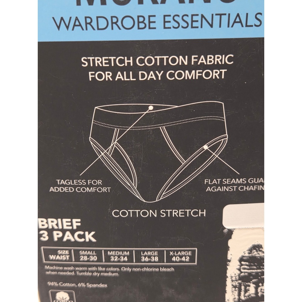 Murano 3 pack Cotton Stretch Brief White Size Large 36-38 Tagless Underwear - Picture 5 of 7